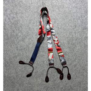 COS Suspenders Mens One Size Red Silk Map Globe Y-Back Leather Button Germany